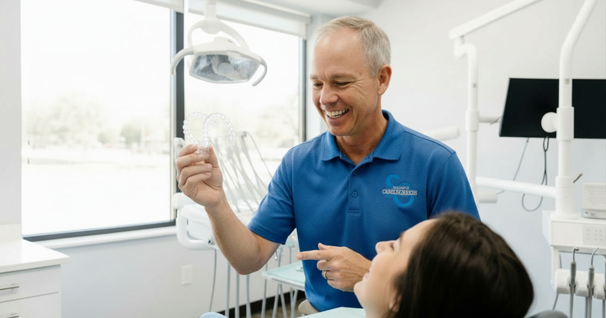 Dr.-Scott-Ohmart-holding-an-Angel-Aligners-tray-next-to-a-digital-scan-in-the-Littleton-office.jpg