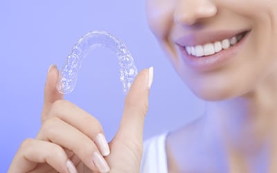 Woman with Invisalign retainers